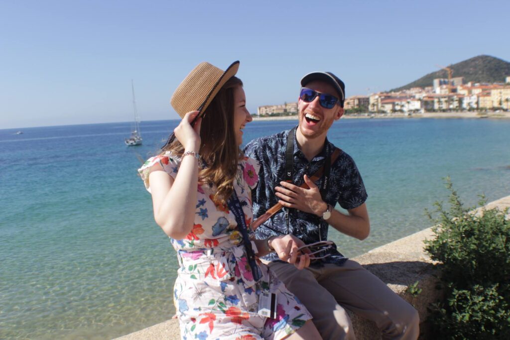 brother and sister laughing